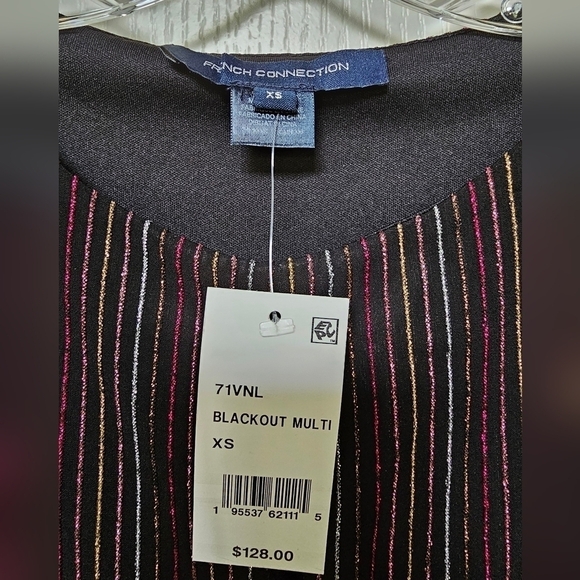 NWT Metallic Stripe Long Sleeve Midi Black Multi Dress XS FRENCH CONNECTION - Picture 7 of 14